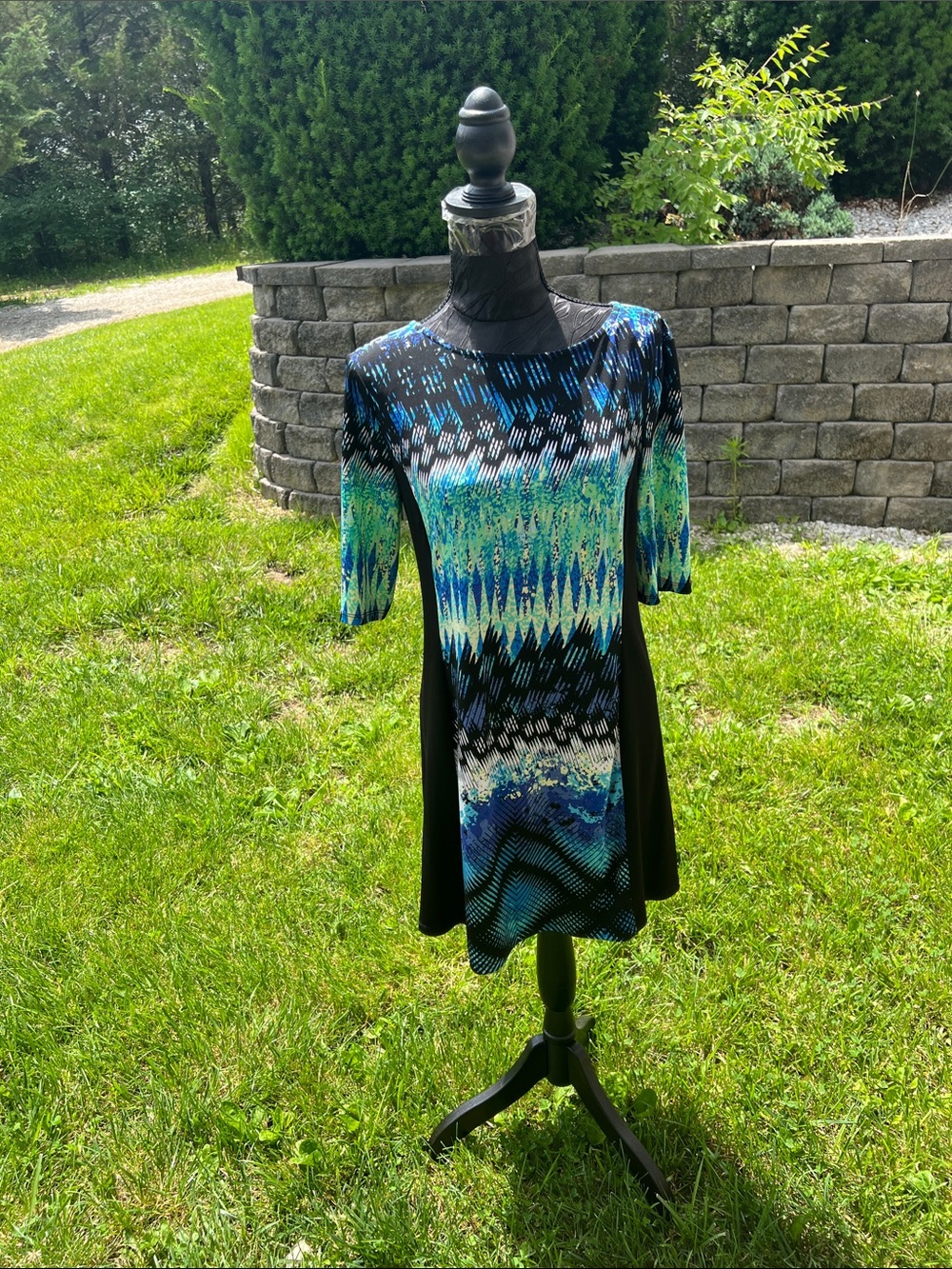 Style & Co. Blue Green Black Patterned Shift Dress